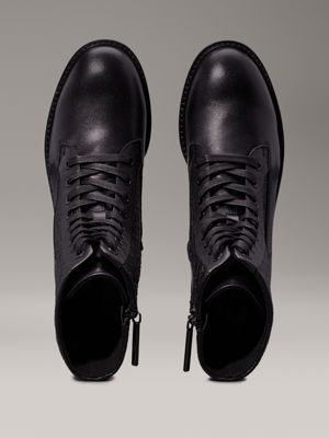 ck black leather logo boots for women calvin klein