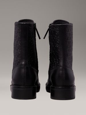 ck black leather logo boots for women calvin klein