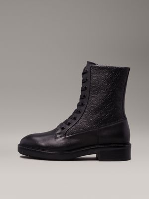 ck black leather logo boots for women calvin klein