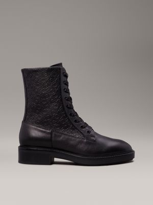 black leather logo boots for women calvin klein