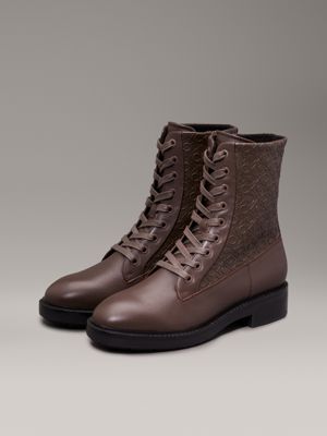 brown leather logo boots for women calvin klein