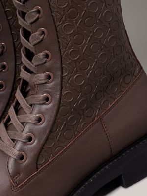 stivali in pelle con logo slate black da donne calvin klein