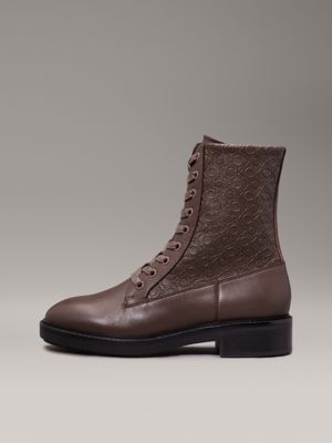 slate black leather logo boots for women calvin klein