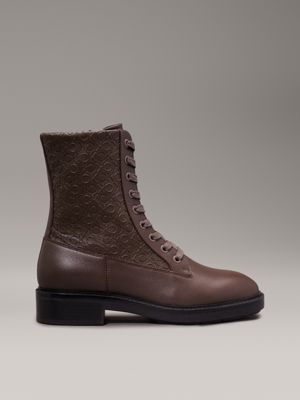 brown leather logo boots for women calvin klein