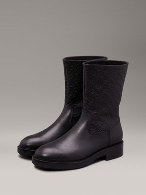 black leather logo boots for women calvin klein