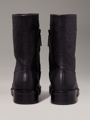 ck black leather logo boots for women calvin klein