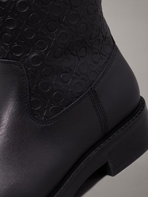 ck black leather logo boots for women calvin klein