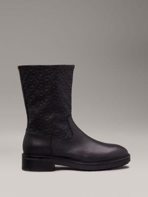 black leather logo boots for women calvin klein