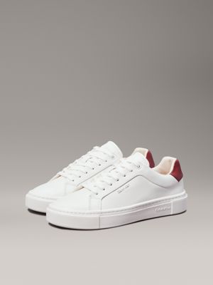 bright white/winery leather trainers for women calvin klein