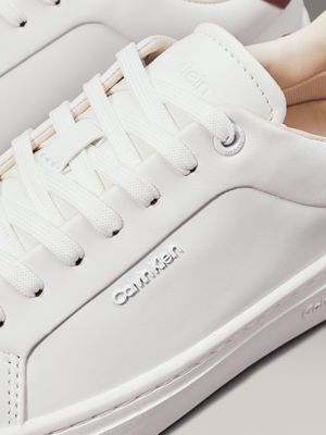 bright white/winery leather trainers for women calvin klein