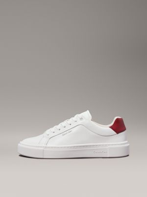 bright white/winery leather trainers for women calvin klein