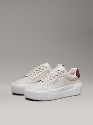 gray morn/winery leather platform trainers for women calvin klein