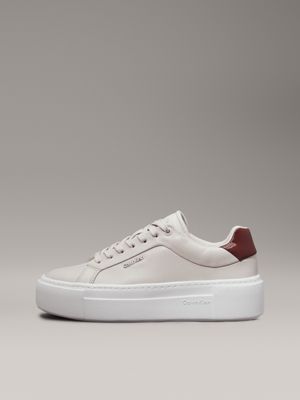 gray morn/winery leather platform trainers for women calvin klein