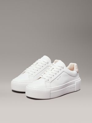 white/stony beige leather platform trainers for women calvin klein