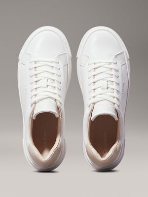 white/stony beige leather platform trainers for women calvin klein