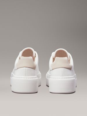 white/stony beige leather platform trainers for women calvin klein