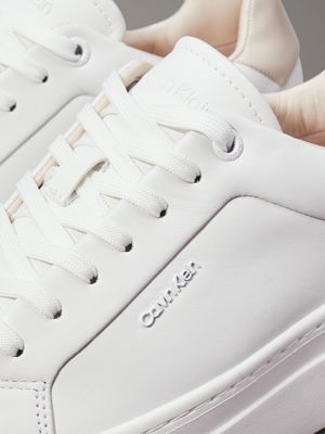 white/stony beige leather platform trainers for women calvin klein