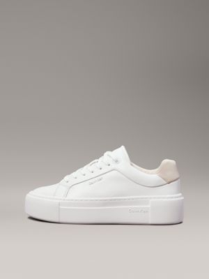 white/stony beige leather platform trainers for women calvin klein