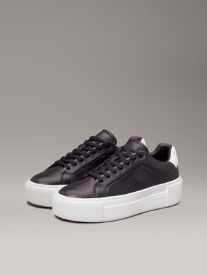 ck black leren plateausneakers voor dames - calvin klein