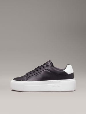 ck black leather platform trainers for women calvin klein