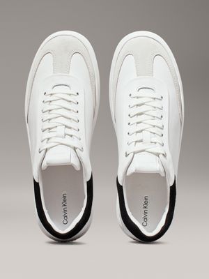 bright white/black leather trainers for women calvin klein