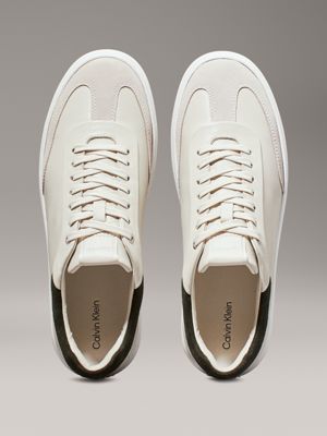 baskets en cuir dk ecru/dark green pour femmes calvin klein