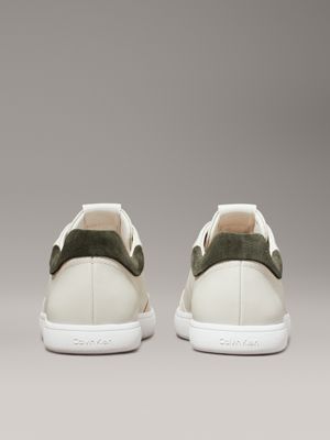 dk ecru/dark green leather trainers for women calvin klein