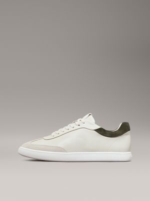 dk ecru/dark green leather trainers for women calvin klein