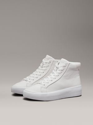 white/dk ecru leather high-top trainers for women calvin klein