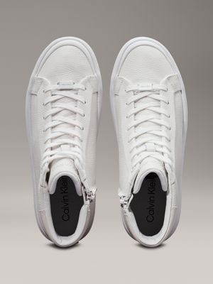 white/dk ecru leather high-top trainers for women calvin klein