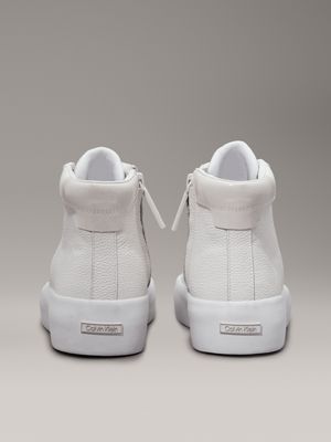 white/dk ecru leather high-top trainers for women calvin klein