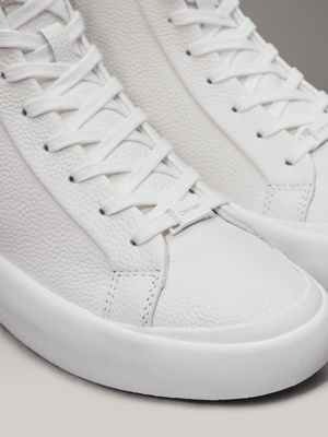 white/dk ecru leather high-top trainers for women calvin klein