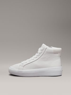 white/dk ecru leather high-top trainers for women calvin klein