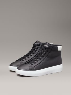 black/white leather high-top trainers for women calvin klein