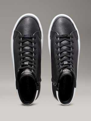 black/white leather high-top trainers for women calvin klein