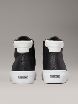 black/white leather high-top trainers for women calvin klein