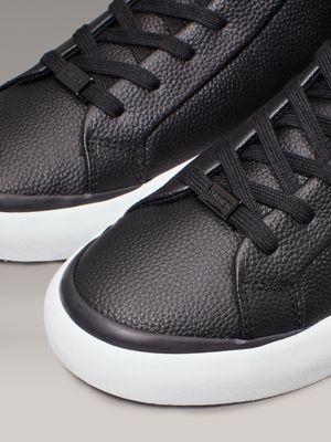 black/white leather high-top trainers for women calvin klein