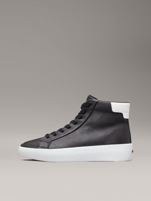 black/white leather high-top trainers for women calvin klein