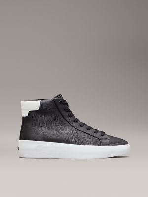 black leather high-top trainers for women calvin klein