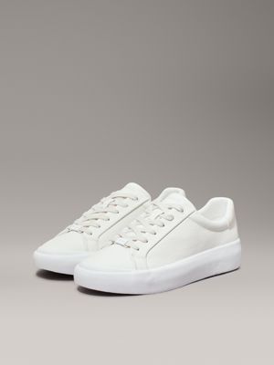 white/dk ecru leather trainers for women calvin klein