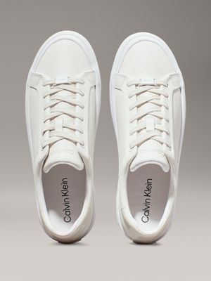 white/dk ecru leather trainers for women calvin klein