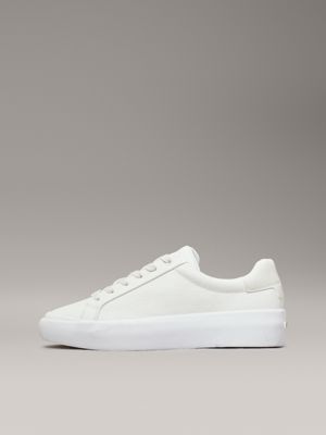 white/dk ecru leather trainers for women calvin klein