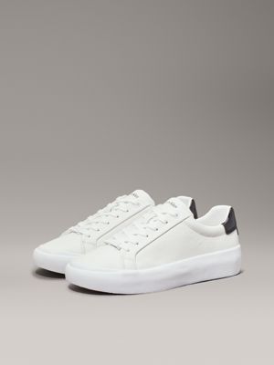 bright white/black leather trainers for women calvin klein