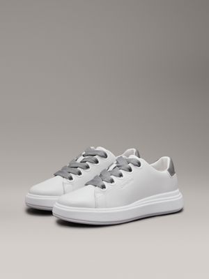 white/neutral gray leather trainers for women calvin klein