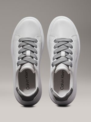 white/neutral gray leather trainers for women calvin klein