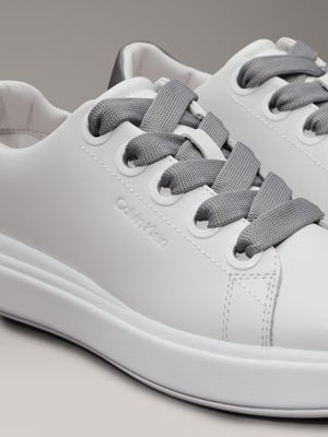 white/neutral gray leather trainers for women calvin klein