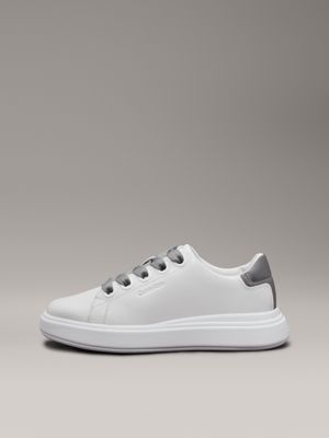 white/neutral gray leather trainers for women calvin klein