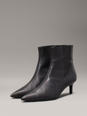 ck black leather heeled chelsea boots for women calvin klein