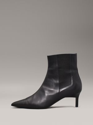 ck black leather heeled chelsea boots for women calvin klein