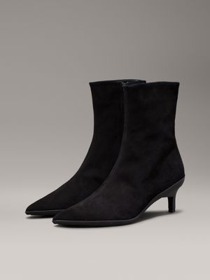 ck black suede heeled ankle boots for women calvin klein